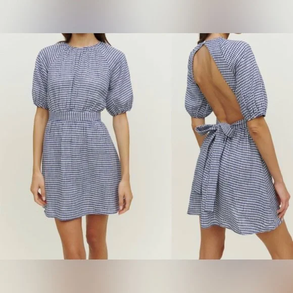 Reformation | Dresses | Reformation Irwin Blue Gingham Open Back Linen Dress  | Poshmark